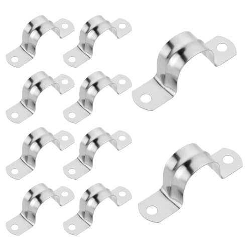 50Pcs M5 Stainless Steel Rigid Pipe Strap, Two Hole Strap U Bracket Stainless Steel Rigid Pipe Strap Clamp for Fixing Pipe