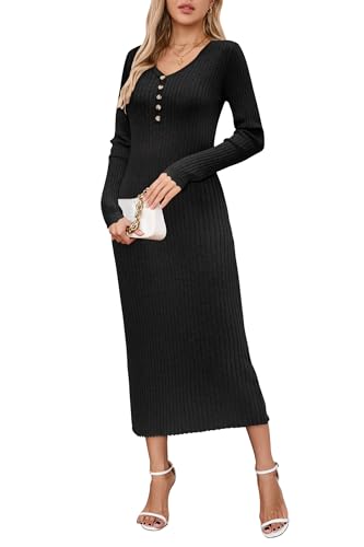 OUGES Women's 2025 Winter Wool Blend Maternity Sweater Midi Dress