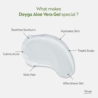 Deyga Aloe Vera Gel | Pure & Organic Multipurpose Gel | Non-Sticky for Face, Skin & Hair | Soothes Acne, Sunburn | For Men & Women (100g)