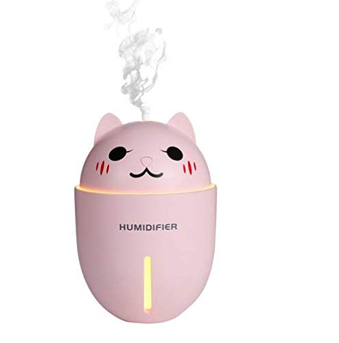 TACY Cute Kitty 3 in 1 320mL Air Humidifier+Cooling Fan+ Night Light, Mini Cool Mist Humidifiers with Fan and Night Lamp Function for Bedroom, Baby Room, Office and Travel (Pink)
