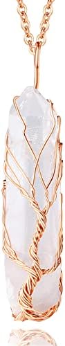 MAIBAOTA Life Tree Necklaces for Women Clear Quartz Crystal Necklace Natural Healing Crystal Necklace Rold Plated Wire Wrapped Reiki Stone Pendant Necklace Gemstone Necklace Crystal Jewelry