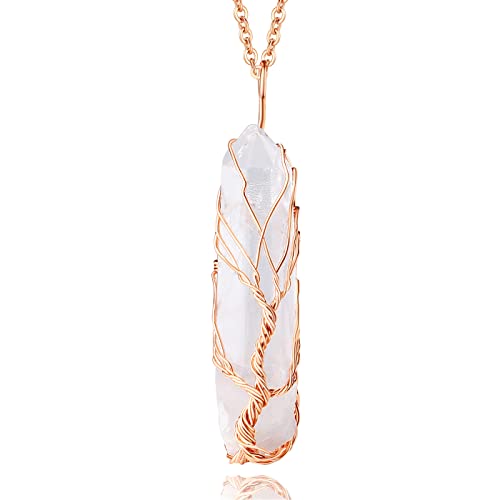 Maibaota Life Tree Necklaces For Women Clear Quartz Crystal Necklace Natural Healing Crystal Necklace Rold Plated Wire Wrapped Reiki Stone Pendant Necklace Gemstone Necklace Crystal Jewelry #TOP22