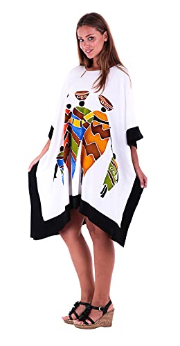 SHU-SHI Vestido feminino poncho curto túnica saída de praia Kaftan Plus Size, Family White, One Size