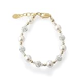 Cherished Moments Children's 14K Gold-plated Bracelet with High-End Austrian Simulated Pearls and Crystals for Babies, Infants, Toddlers, and Little Girls Jewelry (MED)