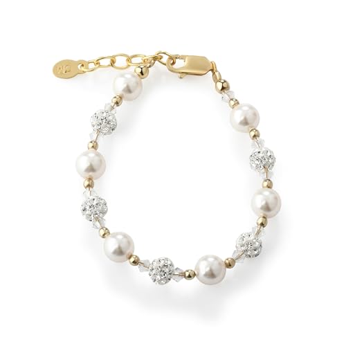 Cherished Moments Children's 14K Gold-plated or Sterling Silver Bracelet with Stardust Beads and Austrian Crystals for Babies, Infants, Toddlers, and Girls Jewelry Gifts