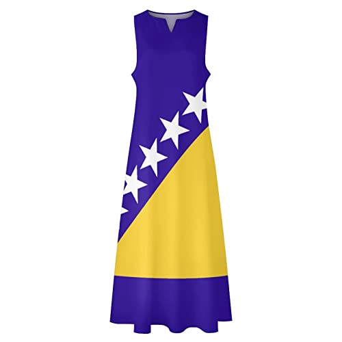 Image of TAIZIYEAH Long Dress Elegant Casual Long Dress Bosnia and Herzegovina Flag Girls Summer Sunshine Beach Skirts for Womens L