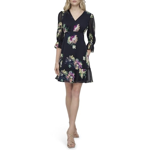 Image of DKNY Women's V-Neck Balloon Sleeve with Ruffle Hem