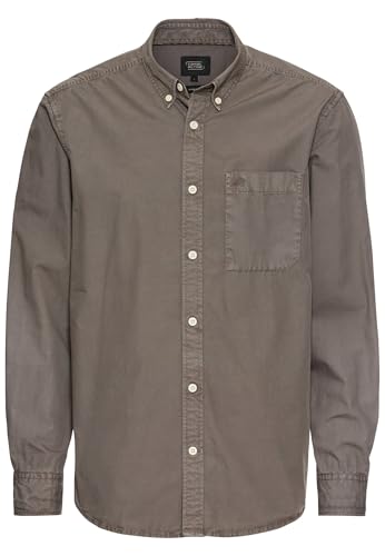 camel active Herren Baumwollhemd mit Brusttasche | Langarmhemd aus Baumwolle im Regular Fit | Grau, Menswear XL Camisa, Gris, Hombres