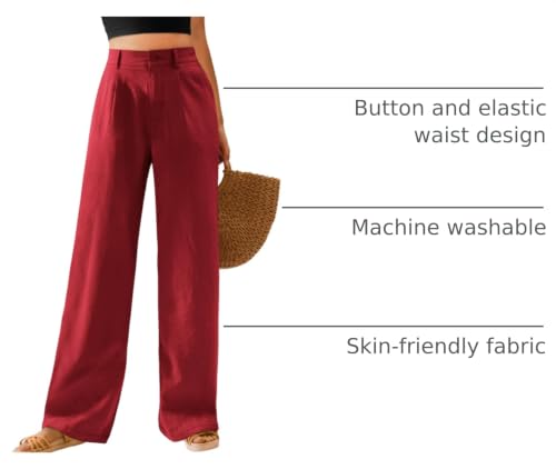 Image of Feiersi Womens Casual Wide Leg Pants High Waisted Button Down Straight Long Trousers Palazzo Pants
