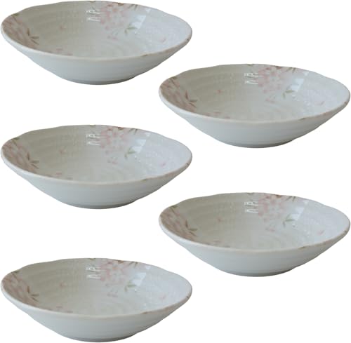 雪割り桜 16cm 浅鉢 5個 セット 煮物鉢 レンジ可 食洗機対応 日本製 美濃焼 和風 ボウル サラダボウル シリアルボウル 和食器