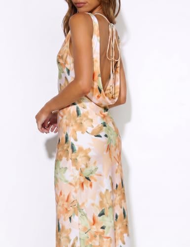 Image of KOUNAI Satin Backless Formal Maxi Dresses for Women Wedding Guest | Silk,Cowl Neck,Drape Neck,Open Back,Sleeveless,Tie Back,Elegant,Cocktail,Bridesmaid,Beach,Vacation,Party,Graduation,Midi