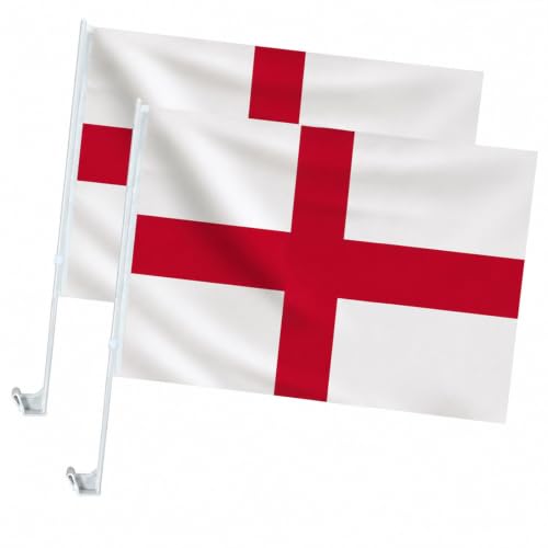 HOMAVEL 2 Pcs England Car Flags 45x30cm England Flag for Car - Weatherproof St George Cross Flag for World Cup Car Accessories European Championship Sports Events & Car Decoration