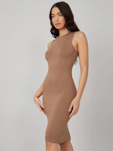 Image of Bodycon Round Neck Rib Knit Knee Lenght Dress Stretchable Fabric | D3