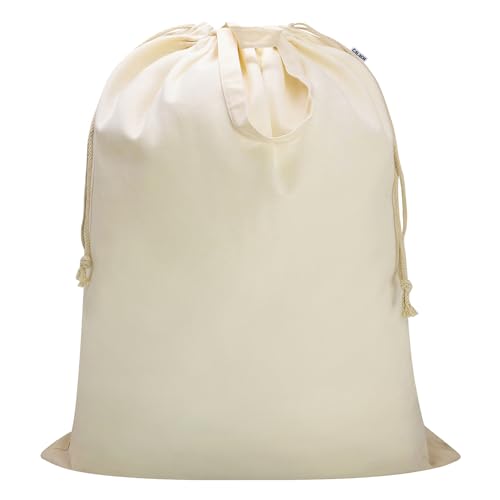 CALACH Canvas Laundry Bag 33'Wx 35'H, Thick Canvas Laundry Bag with Handles & Drawstring, Extra Large Heavy Duty Washable Basket Liner Hamper Liner Storage Sack (Beige XL, 1 Pack)