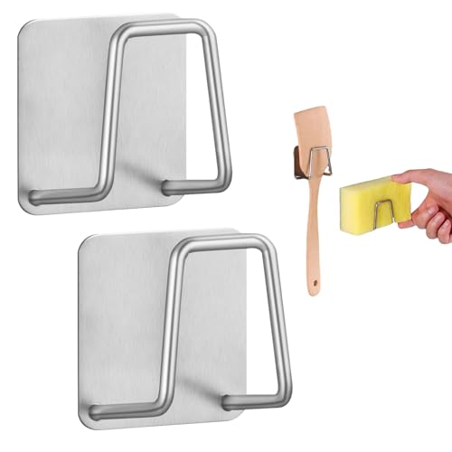 2 Stücke Schwammhalter Küche,Edelstahl Schwammhalter Spülbecken,Selbstklebend Sponge Holder Kitchen Sink,Multifunktionaler Küchenschwammhalter für Bürsten,Drahtseile,Schneidebretter