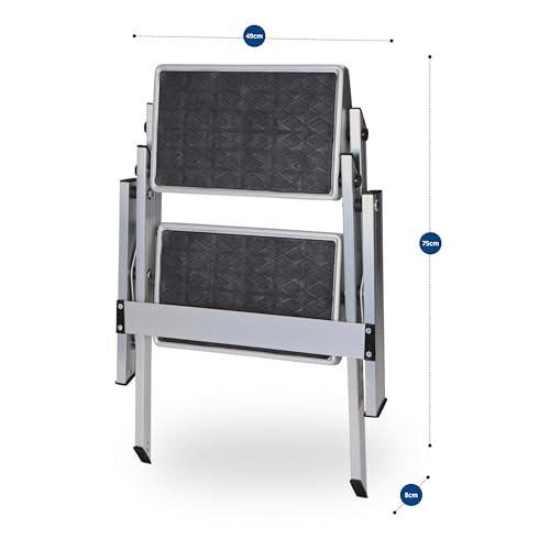 BERGER Trittleiter 2 Stufen klappbar | zusammenklappbar mit Rutschfester Gummimatte | Trittstufe Wohnwagen Tritt 2 Stufen | Tritthocker bis 150 kg belastbar (Aluminium)