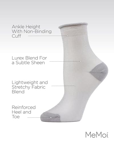 Image of MeMoi Women's Shimmer Roll Top Sheer Shortie Socks