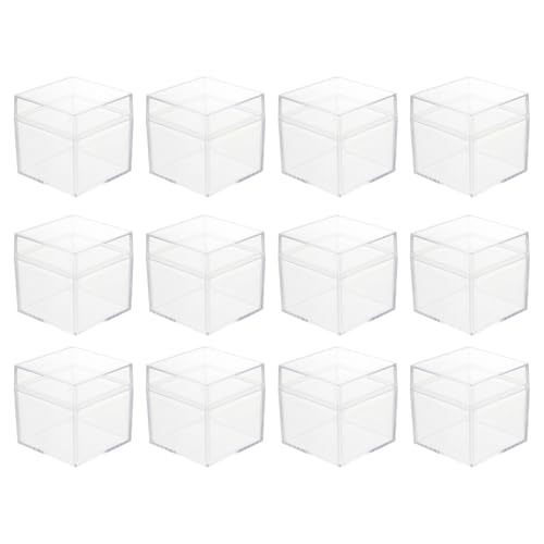 HAKIDZEL 12個 透明プラスチック製正方形収納ボックス 軽量で丈夫なキャンディー収納ケース お菓子や小物用パーティーラッピングに
