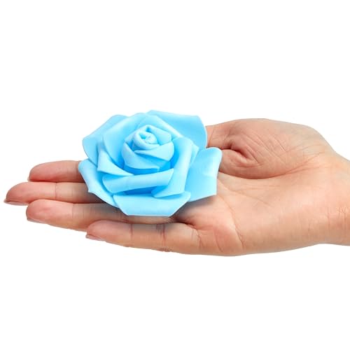 Juvale Rose Flower Heads - 100-Pack Artificial Roses, Perfect Wedding Decorations, Baby Showers, Crafts - Blue, 3 x 1.25 x 3 inches
