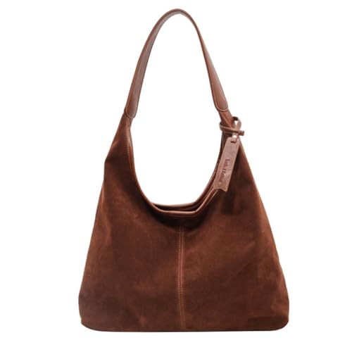 Image of Suede Bag Suede Tote Bag Brown Suede Shouder Purse Work Hobo Handbags Fall Aesthetics