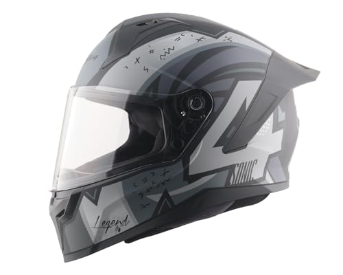Image of Vega Sonic Legend Full Face Riding Helmet with Dual Tone Design, Shock-Absorbing Liner, Comfortable Interior, Lightweight Shell, Aerodynamic Build, Ventilated Fit, and Modern Black Grey Styling Black Grey L