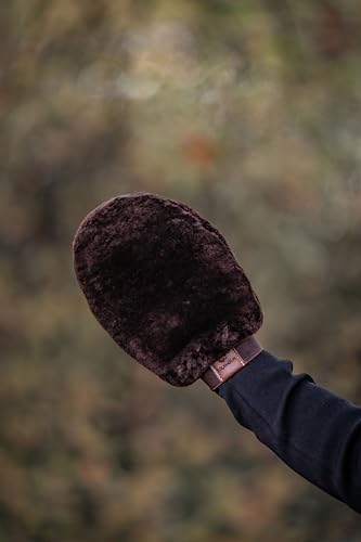 Equimour Lammfell-Putzhandschuh für Pferde – weicher Fellhandschuh zur sanften Pflege empfindlicher Stellen – entfernt Staub, poliert das Fell & eignet sich ideal Auftragen von Pflegeprodukten