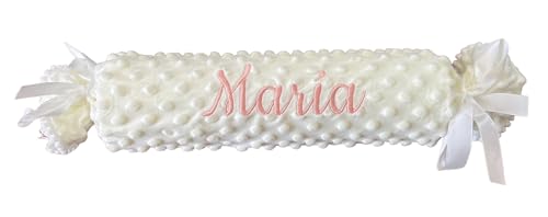 Danielstore Cojín Bebé Personalizado con Nombre Bordado – Cojín Decorativo Infantil Suave, Regalo Recién Nacido y Baby Shower, Decoración Habitación Bebé, Forma Caramelo 43 x 10 cm(1 Caramelo Beige)