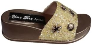 Resim YAZKIŞ Kadın siyah Platin Altın 5cm Dolgu Topuk Üzeri Deniz Kabuğu Sim Desenli Terlik 