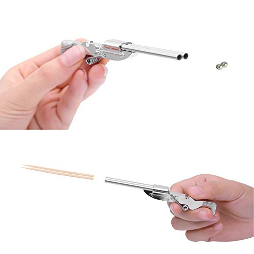 Jkabter Mini Toothpick Gun，Mini Shotgun，Funny Decompression Toys,Creative Toy for Kids Ages 12+, Halloween, Christmas, Birthday Parties Gift (Silver)