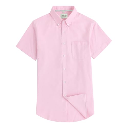 Mens Oxford Dress Shirt Short Sleeve Button Down Shirts Business Casual with Chest Pocket for Gifts Blush Pink
