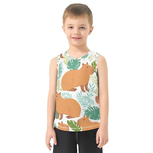 Boys' Tank Top Shirt Capybara Leaf Pattern Sleeveless T-Shirts2
