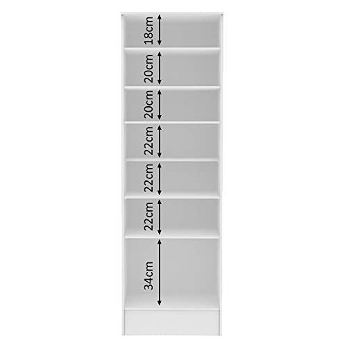 Image of Madesa Storage Cabinet, 1 Door, 5 Utility Shelves, Wooden Organisation Unit, White, 60 cm Width, for Bedroom Office, Laundry Room, Kitchen, Garage