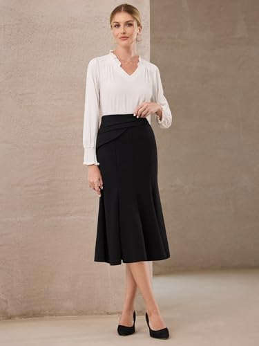 Women's Midi Mermaid Skirt Work High Elastic Waisted Fishtails Skirts2