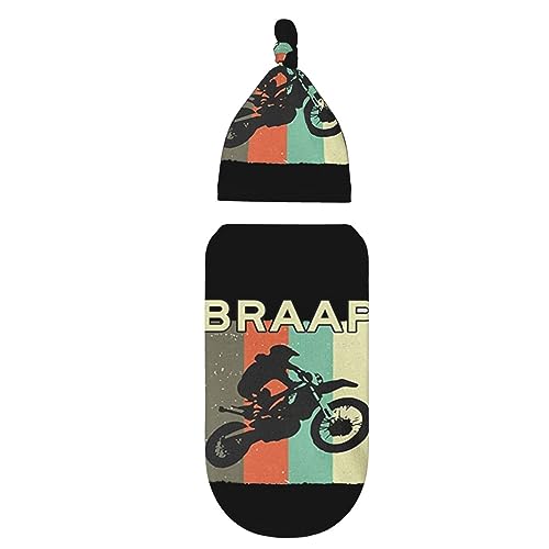 Image of Braap Retro Dirt Bike Motocross Swaddle Blankets and Newborn Hats for Girls Boys Baby Soft Cotton