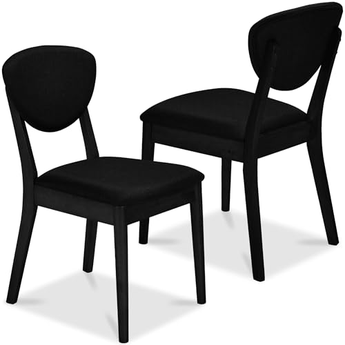 Best Choice Products Dining Chairs Set of 2 Mid-Century Modern Upholstered Wood Armless w/Seat Cushion Padded Backrest - Black/Black