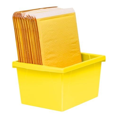 Image of Storex 4 Gallon Storage Bin with Lid - Plastic Classroom Organizer for Books and Supplies, Yellow, 1-Pack (61410A06C)