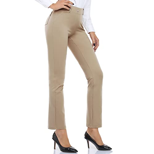DAYOUNG Women's Yoga Dress Pants Straight Leg Work Office Business Casual Stretch Regular Slacks with Pockets Y67A-Khaki-XL