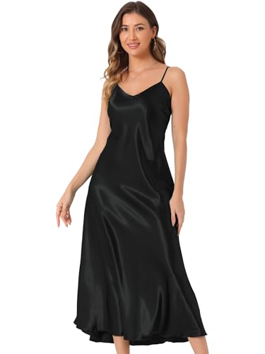 Allegra K Satin Sleeveless Dresses for Women's V Neck Spaghetti Strap Evening Party Silky Maxi Dress