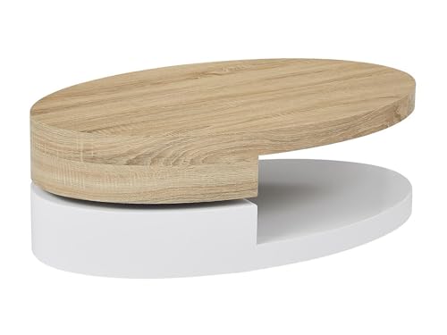 Vente-unique - Table Basse avec Plateau pivotant - MDF - Naturel et Blanc - VITALY