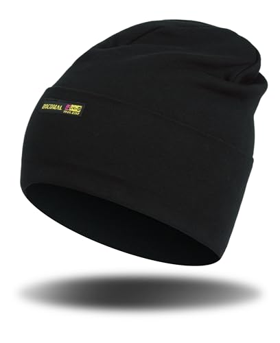 Image of BOCOMAL FR Beanie Adjustable Cap 7oz Cotton Flame Resistant Head Covering Welding Hat Arc Rated NFPA2112 CAT2 One Size Black
