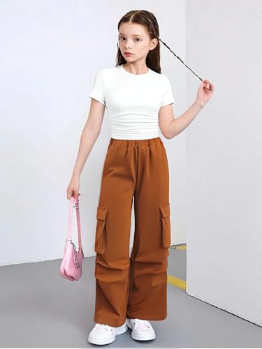 Image of Azmxynol Tween Girls Clothes 2 Piece Outfit T-Shirt Top + Cargo Pants, Teen Girl Trendy Clothing Set, Sizes 7-15 Years