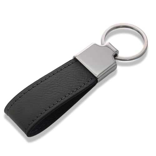 Schlüsselanhänger Leder mit Edelstahl, Individuelle Gravur-Leder Schlüsselanhänger personalisiert, Auto Geschenk Schlüsselband Schlüsselbund Schlüsselhalter Schlüsselring (Schwarz)