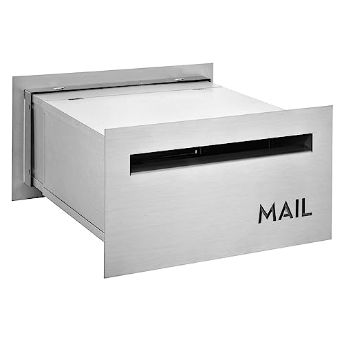 Image of Brick-in Chute Through The Wall Stainless Steel Mailbox - Modern Architectural Locking Design - 8.75 inch H x 15.75 inch W - Enhance Your Home with The Melton from Bailey Boxes