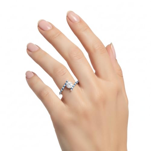Image of Choose Your Gemstone Bypass Modern Round Diamond CZ Ring 925 Sterling Silver Round Shape Side Stone Engagement Rings Lightweight Office Wear Everyday Gift Jewelry US Size 4 to 12