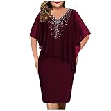 Generic Vestidos s Elegantes De Mujer para Fiesta, Women Plus Size V Neck Overlay Asymmetric Buttock Dress Chiffon Sequins-5Xl De Dresses for 2023 Temu Clothes Dress (5XL, Wine)