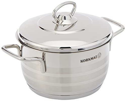 Korkmaz Induktions-Kasserolle, 16 cm/2 l, Edelstahl, Topf und Deckel, Triplex-Boden, Cool-Touch-Griffe