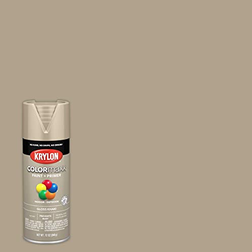 Image of Krylon K05526007 COLORmaxx Spray Paint and Primer for Indoor /Outdoor Use, Gloss Khaki, 12 Ounce (Pack of 4)