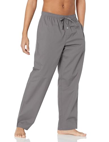 Amazon Essentials Herren Gewebte Straight-Fit Pyjamahose Mit Taschen, Grau, L