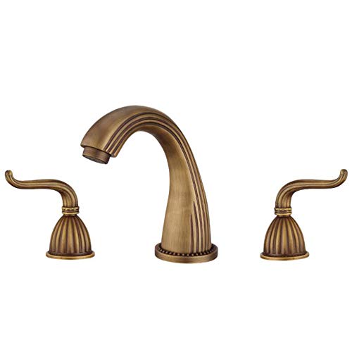 Grifo de lavabo vintage de latón envejecido y tres piezas con doble mando clásico
