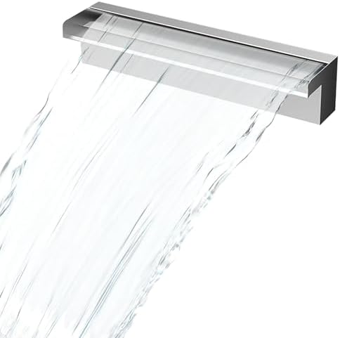 Stainless Steel Waterfall Spout with Pump Kit - 90cm Outdoor Water Feature for Pool & Garden, Mobile Phone Control, Elegant Fountain Design